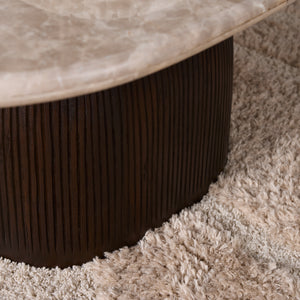 Couchtisch – Marmorplatte, Mangoholz, Rillenstruktur – Noel | Starfurn