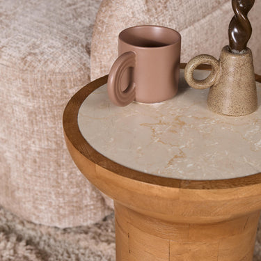 Beistelltisch – Travertin Naturstein Platte, Massives Mangoholz Gestell, Minimal Natur Design - Zoë | Starfurn