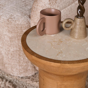 Beistelltisch – Travertin Naturstein Platte, Massives Mangoholz Gestell, Minimal Natur Design - Zoë | Starfurn