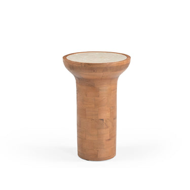 Beistelltisch – Travertin Naturstein Platte, Massives Mangoholz Gestell, Minimal Natur Design - Zoë | Starfurn