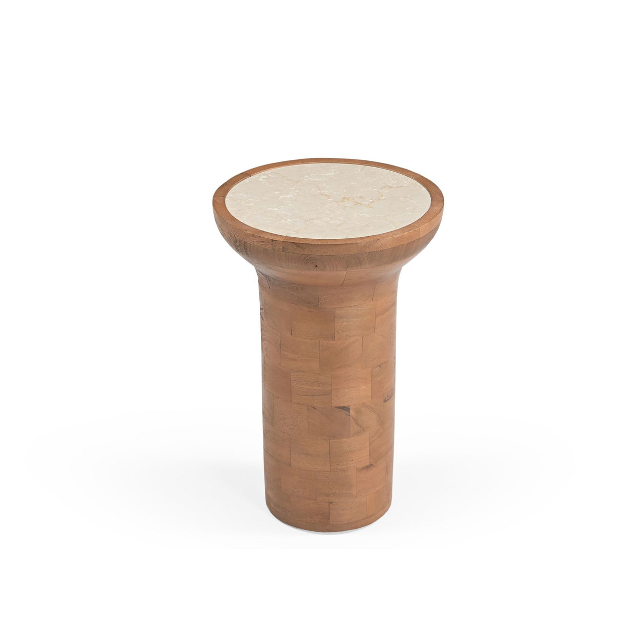 Beistelltisch – Travertin Naturstein Platte, Massives Mangoholz Gestell, Minimal Natur Design - Zoë | Starfurn