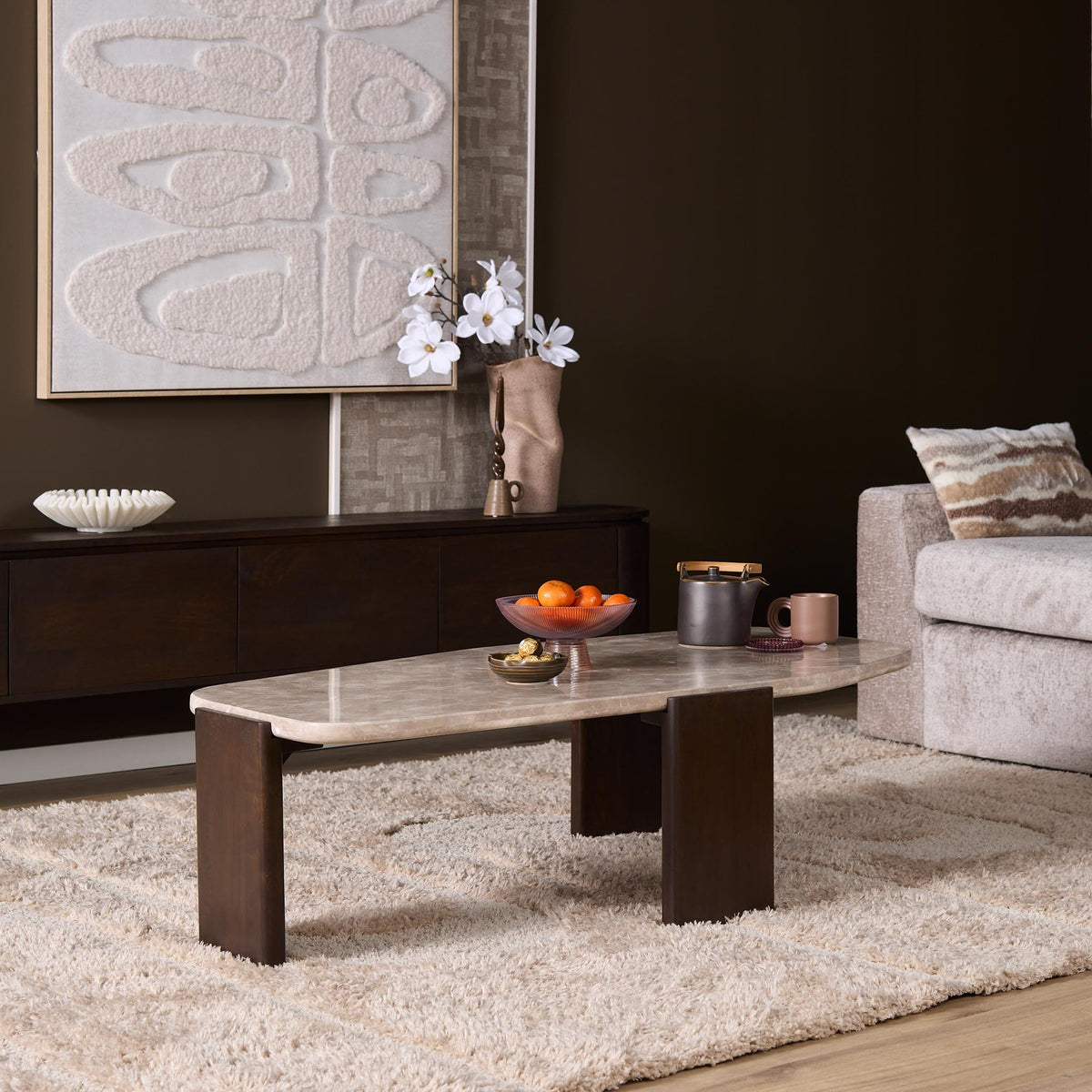 Coffee Table – Marble Tabletop, Mango Wood Frame, Modern Design – Silva | Starfurn