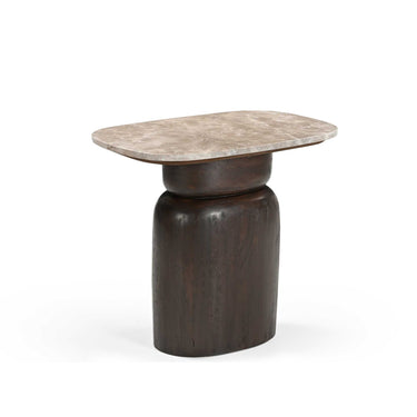 Side Table – Modern Design, Brown Tone, Mango Wood and Marble – Silva | Starfurn