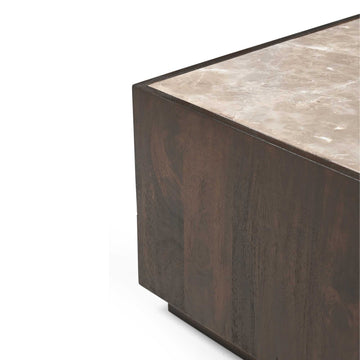 Couchtisch – Modernes Design, Braunton, Marmor und Mangoholz – Moos | Starfurn