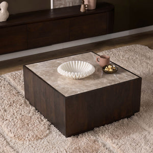 Coffee Table – Modern Design, Brown Tones, Marble and Mango Wood – Moos | Starfurn