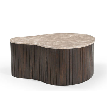 Couchtisch - Marmorplatte, Organische Form, Latten Gestell, 84 cm – Nomi | Starfurn
