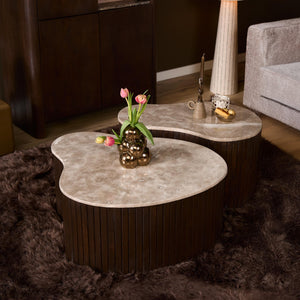 Coffee table - marble top, mango wood, slatted frame - Nomi | Starfurn