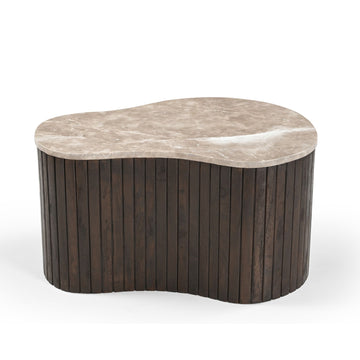 Couchtisch - Marmorplatte, Organische Form, Latten Gestell, 70 cm – Nomi | Starfurn