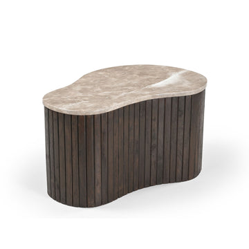Couchtisch - Marmorplatte, Organische Form, Latten Gestell, 70 cm – Nomi | Starfurn