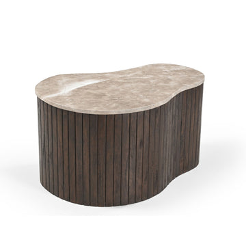 Couchtisch - Marmorplatte, Organische Form, Latten Gestell, 70 cm – Nomi | Starfurn