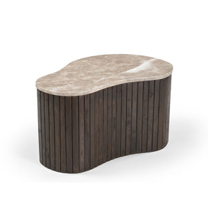 Coffee table - marble top, mango wood, slatted frame - Nomi | Starfurn