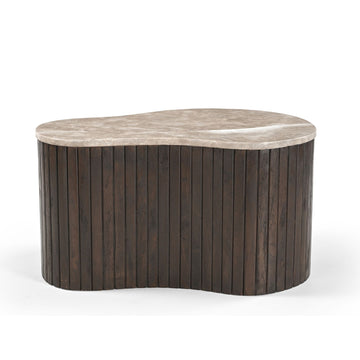 Couchtisch - Marmorplatte, Organische Form, Latten Gestell, 70 cm – Nomi | Starfurn