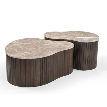 Couchtisch - Marmorplatte, Organische Form, Latten Gestell, 70 cm – Nomi | Starfurn