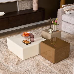 Coffee table – Glossy White, Rounded Corners, Square Shape – Elias | Starfurn
