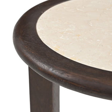 Side Table – Modern Design, Brown Tone, Mango Wood and Travertine – Vinn | Starfurn