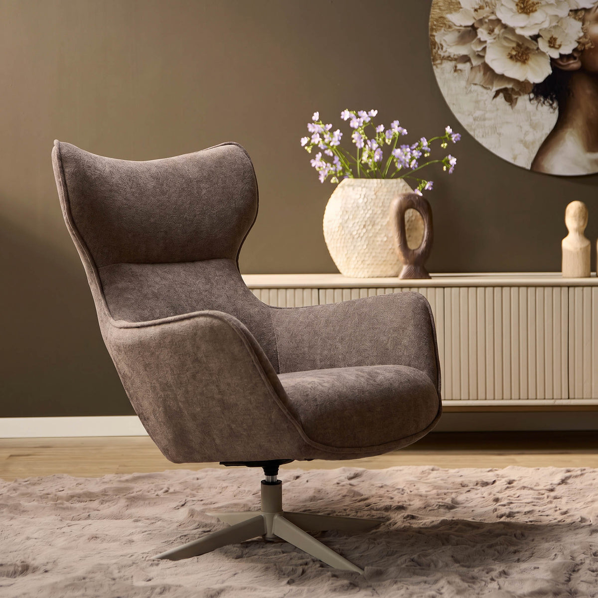 Armchair – Brown cover, swivel function, metal frame – Julia | Starfurn