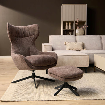 Armchair – Violet Upholstery, Swivel Function, Black Metal – Olivia | Starfurn