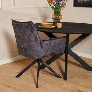 Dining Chair - Velvet Cover, Anthracite, Swivel with Return Function, Black Metal Legs – Dani | Starfurn
