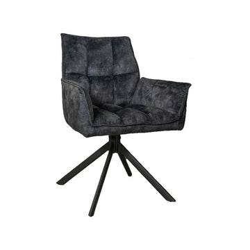 Dining Chair - Velvet Cover, Anthracite, Swivel with Return Function, Black Metal Legs – Dani | Starfurn