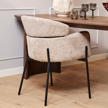 Dining chair – With armrests, fabric upholstery, black metal legs – Otis | Starfurn