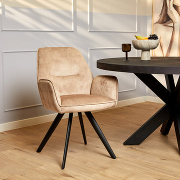 Dining Chair – Velvet Upholstery, Black Frame, Beige – Nova | Starfurn