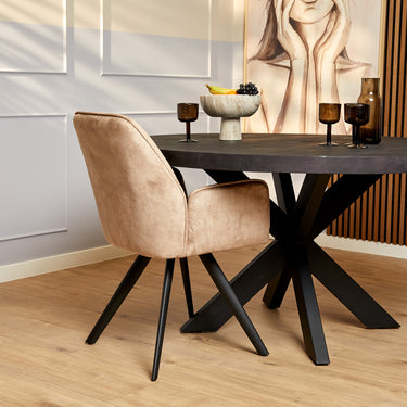 Dining Chair – Velvet Upholstery, Black Frame, Beige – Nova | Starfurn
