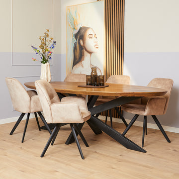 Dining Chair – Velvet Upholstery, Black Frame, Beige – Nova | Starfurn