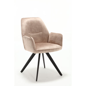 Esszimmerstuhl - Samt Beige, Metall Schwarz, Armlehne Gepolstert – Nova | Starfurn