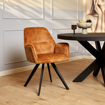 Dining Chair – Velvet Upholstery, Black Metal Legs, Comfortable Armrests – Nova | Starfurn
