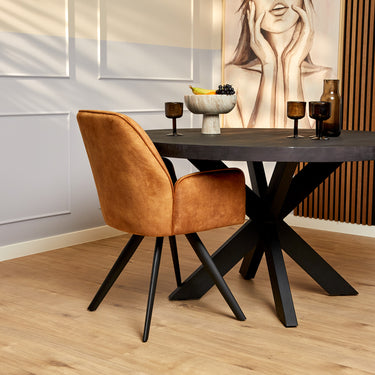 Dining Chair – Velvet Upholstery, Black Metal Legs, Comfortable Armrests – Nova | Starfurn