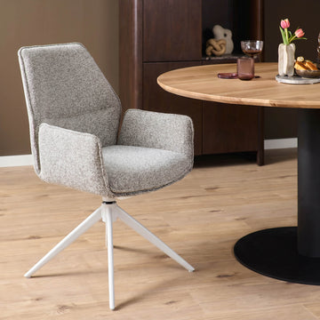 Esszimmerstuhl – Stoff Polsterung, Drehfunktion, Armlehne, Beige Farbe - Hera | Starfurn