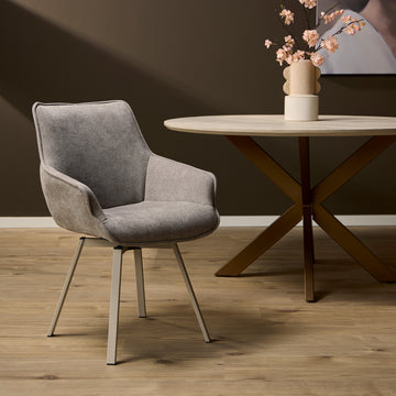 Dining Chair - Swivel Function, Taupe Fabric, Light Metal Frame, Comfort Upholstery - Mees | Starfurn