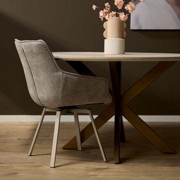 Dining Chair - Swivel Function, Taupe Fabric, Light Metal Frame, Comfort Upholstery - Mees | Starfurn