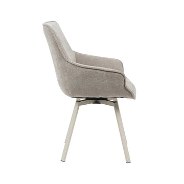 Dining Chair - Swivel Function, Taupe Fabric, Light Metal Frame, Comfort Upholstery - Mees | Starfurn