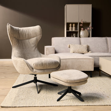 Armchair – Taupe Upholstery, Swivel Function, Matching Footstool – Olivia | Starfurn