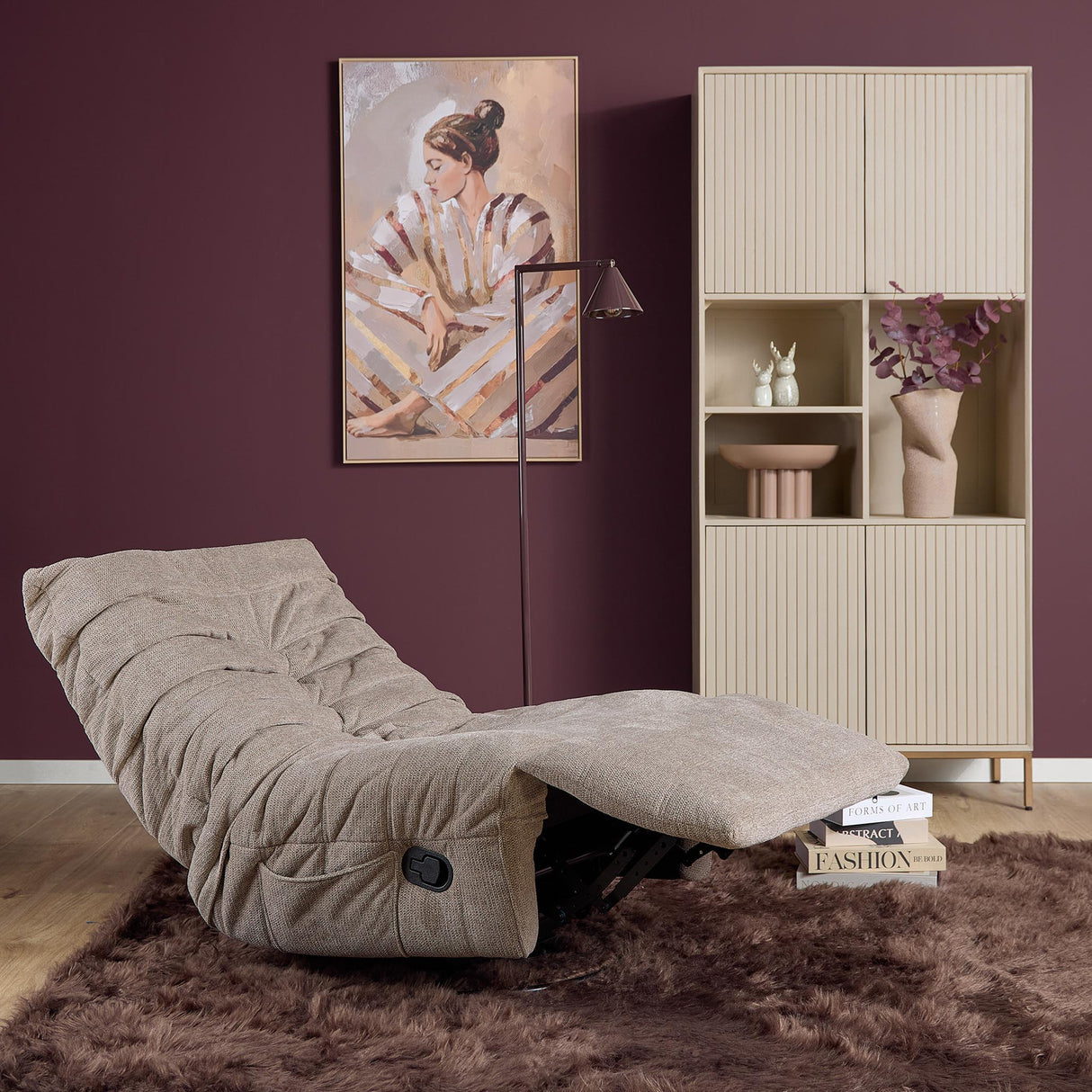 Relaxsessel – Stoffbezug Aragon, Drehfunktion, Relaxmechanik, Taupe Farbe – Zen | Starfurn