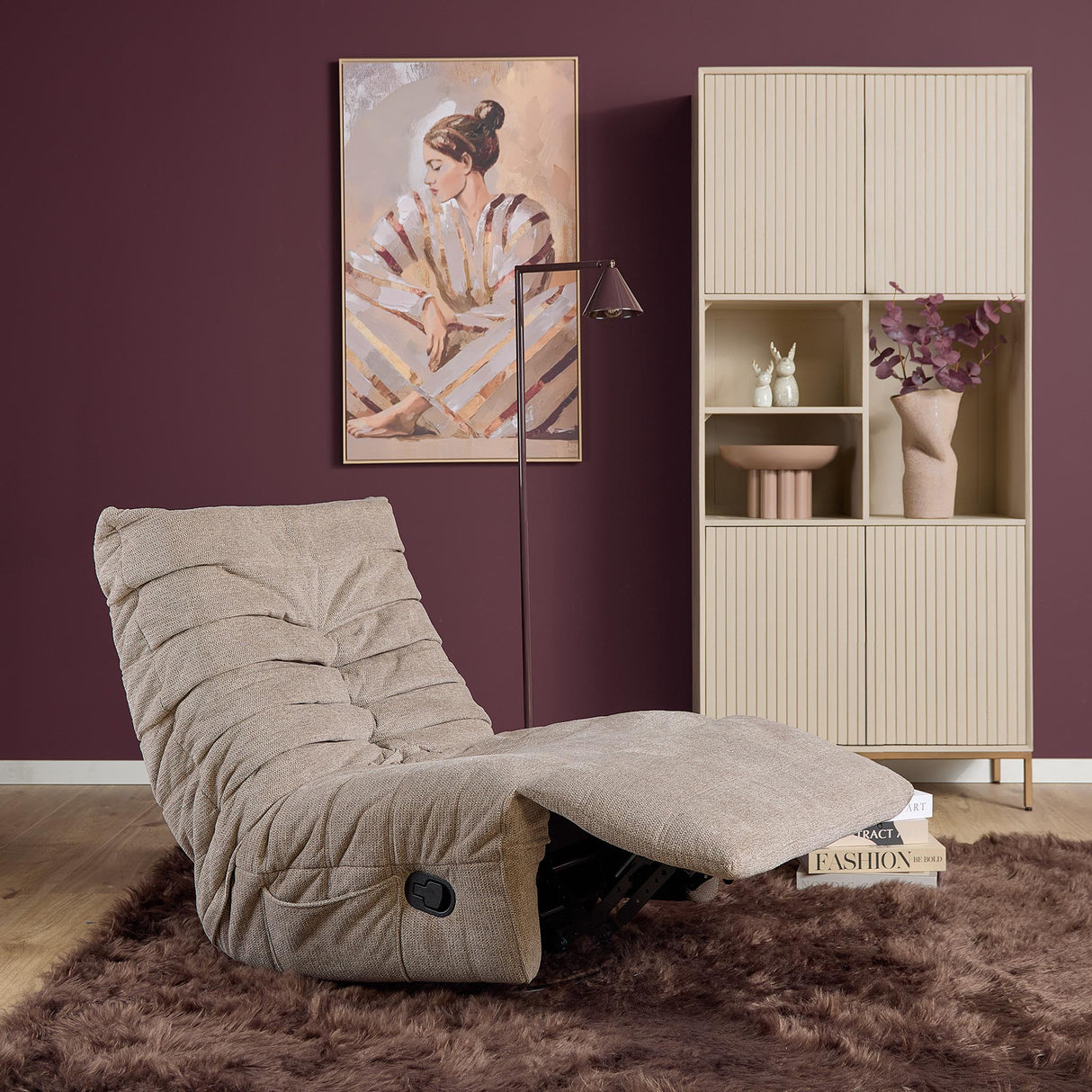 Relaxsessel – Stoffbezug Aragon, Drehfunktion, Relaxmechanik, Taupe Farbe – Zen | Starfurn