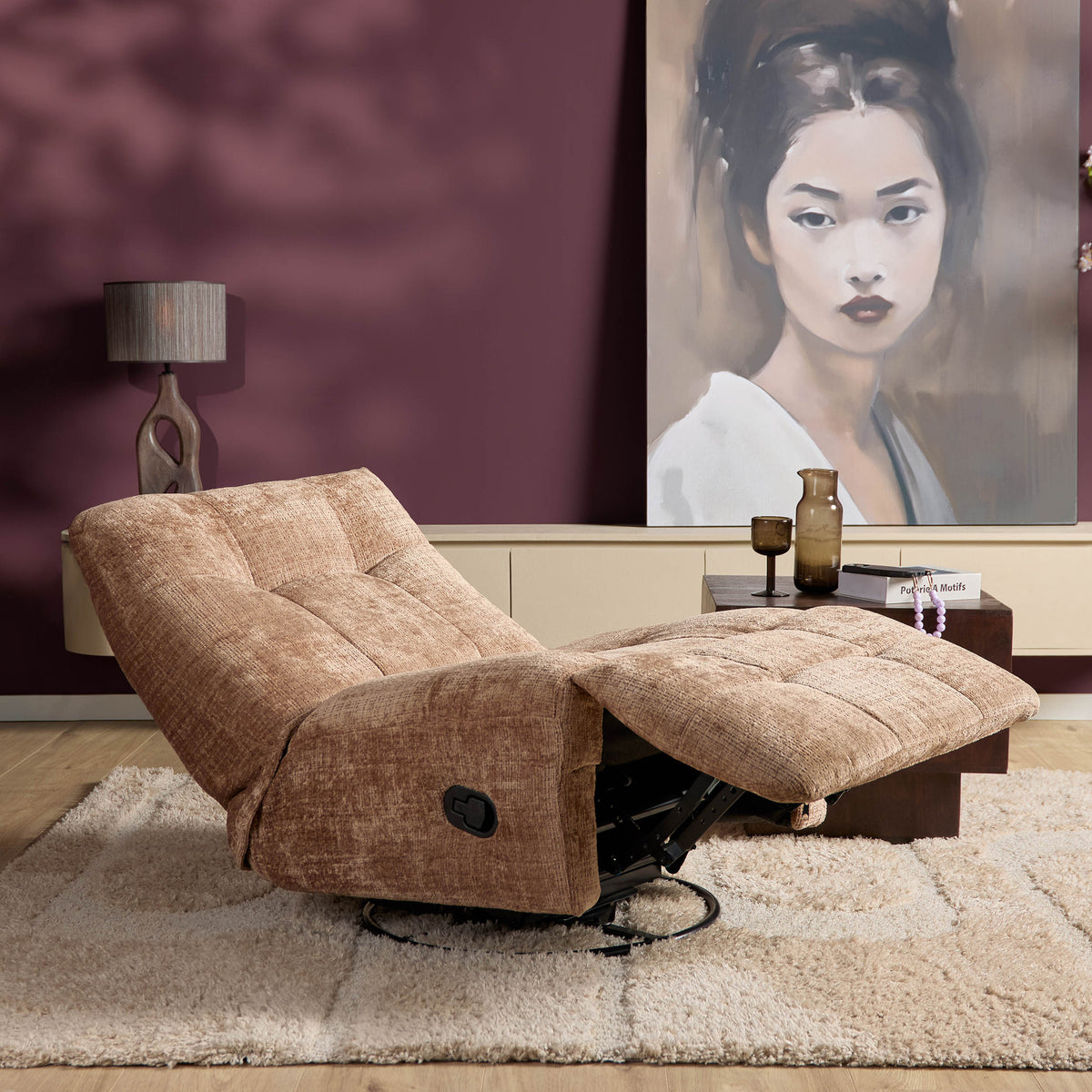 Recliner with Swivel Function, Manual Reclining Mechanism & Quilted Upholstery – Cinnamon | Starfurn