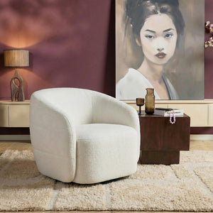 Armchair – Off-white upholstery, swivel function, rounded shapes – Yara | Starfurn