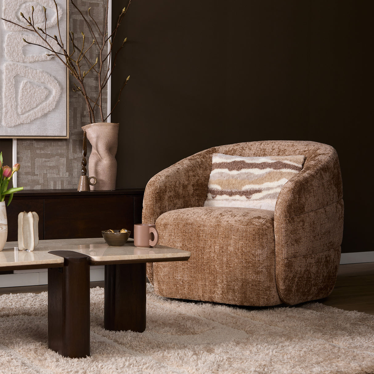 Sessel – Drehfunktion, Rundform, Zimtbraun – Yara | Starfurn