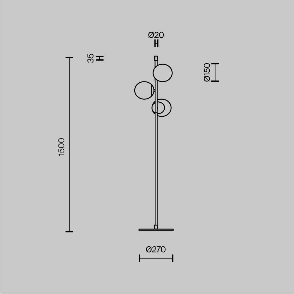 Stehleuchte – Schwarzes Metall, Glasschirme, 3× E14, Ø37,7 cm - Nostalgia | Maytoni