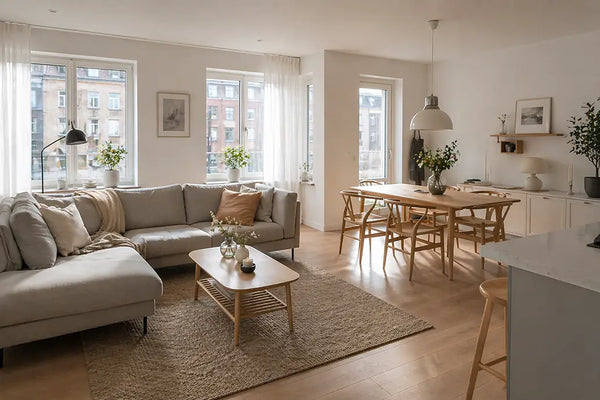 Skandinavischer Stil im Wohn-Esszimmer – helle Farben, Holz und natürliche Materialien für ein freundliches und offenes Raumgefüh