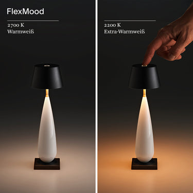 Akku-Tischleuchte Thala - 220mm keramikweiß/schwarz, 2,3W Flex-Mood 2200K/2700K, IP65