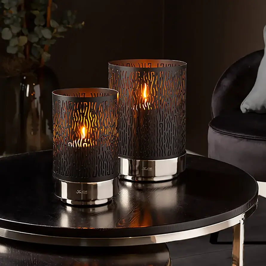 Windlicht – Schwarze Optik, Modernes Design, Pulverbeschichtet - Marian | Fink Living