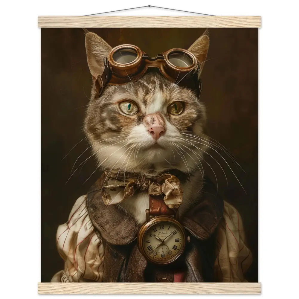 School Poster - Chartreux Cat, Leather Jacket, Antique Pocket Watch | St Tropez Art