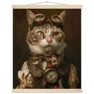 School Poster - Chartreux Cat, Leather Jacket, Antique Pocket Watch | St Tropez Art