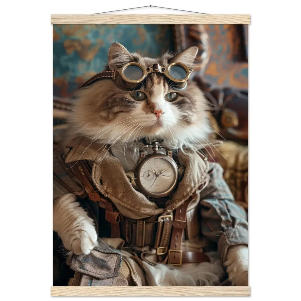 Schulposter – Tamme Langhaar Katze, Steampunk-Outfit, Retro-Brille | St Tropez Art