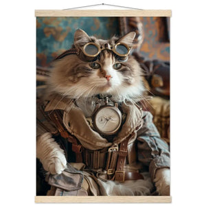 Schulposter – Tamme Langhaar Katze, Steampunk-Outfit, Retro-Brille | St Tropez Art