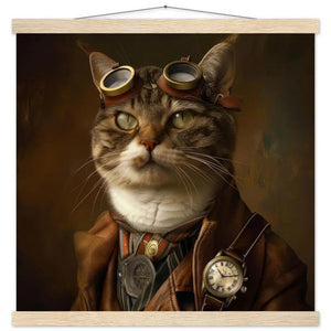 Schulposter - Aztekenkatze Steampunk-Illustration magnetische Kiefernholzleisten mattes schweres Papier | St Tropez Art