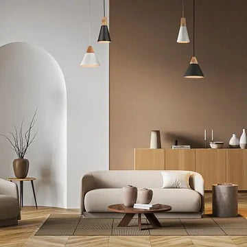 Pendant lamp with a golden metal frame and a matt glass diffuser in a modern design - Bicones | Maytoni